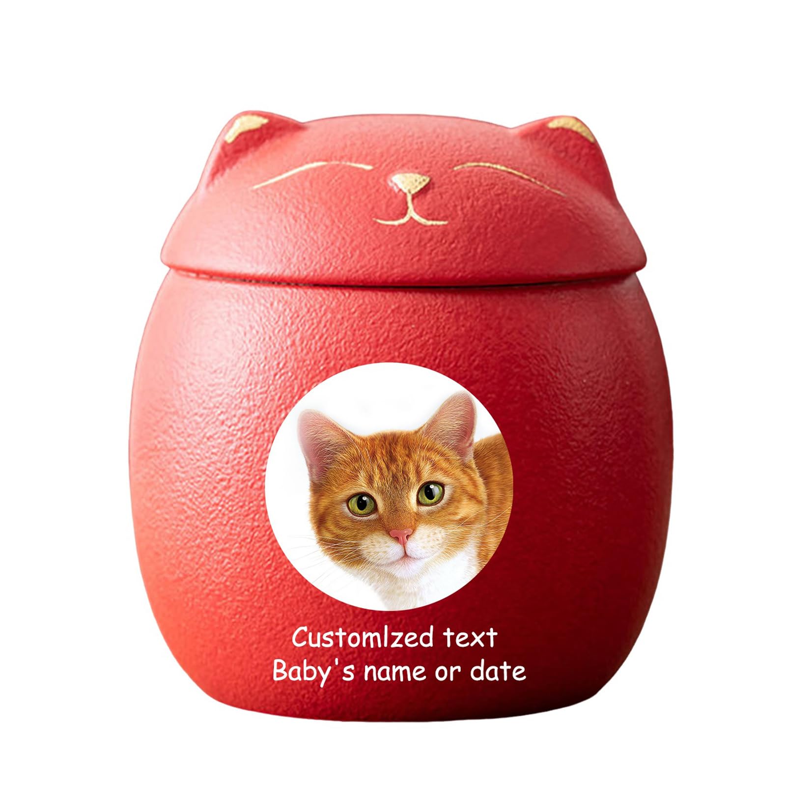 WXMYOZR Cat Urns for Ashes Personalized, Custom Pet Urns for Cats Ashes Ceramic Cat-Shaped Urn Pet Cremation Urns Cat Memorial Keepsake Urns,Red,Little