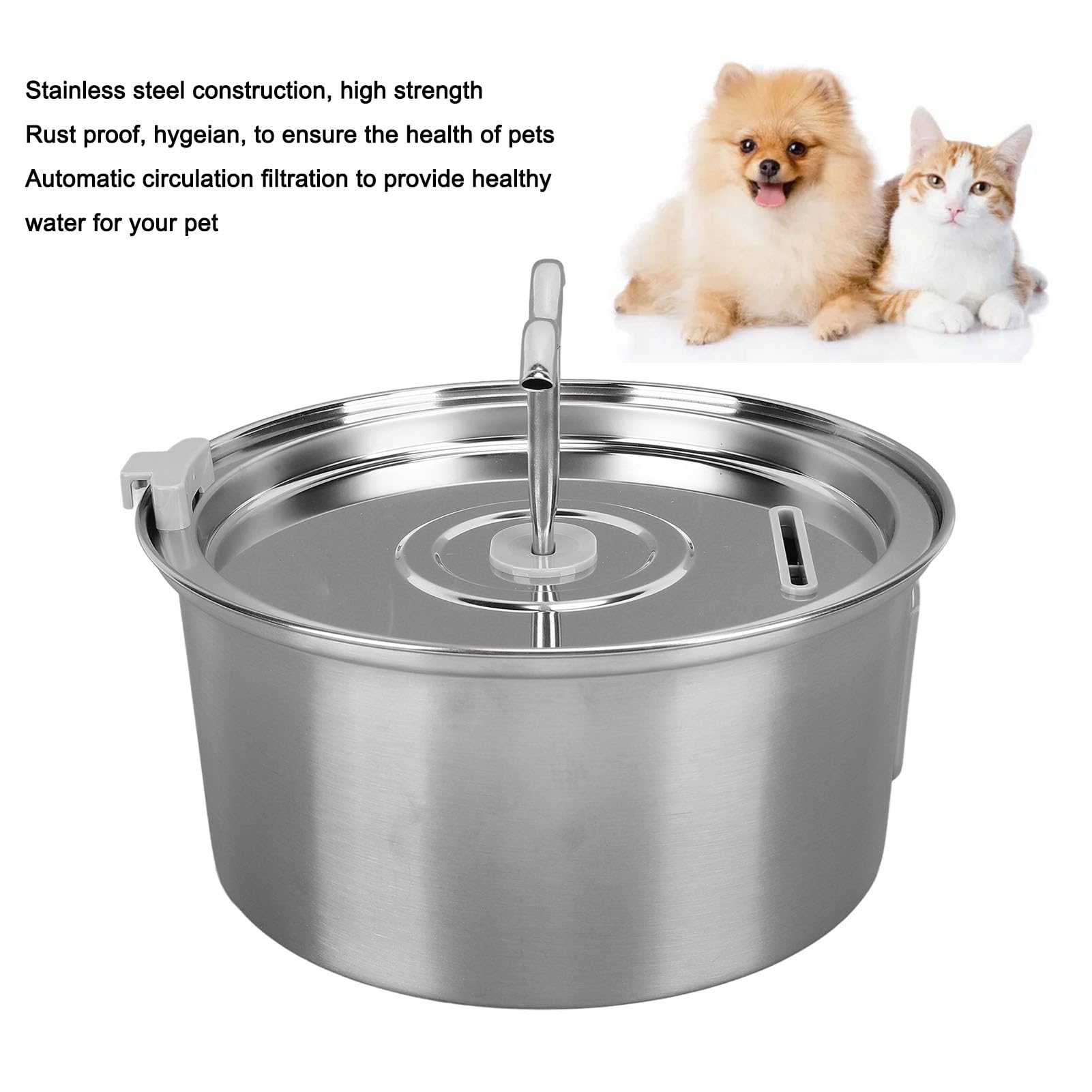 Fuente de Agua para Gatos de Acero Inoxidable, 3,2 L/108 Oz, Dispensador Automático de Agua para Mascotas con Dos Boquillas para Múltiples Mascotas, Bomba Ultra Silenciosa para