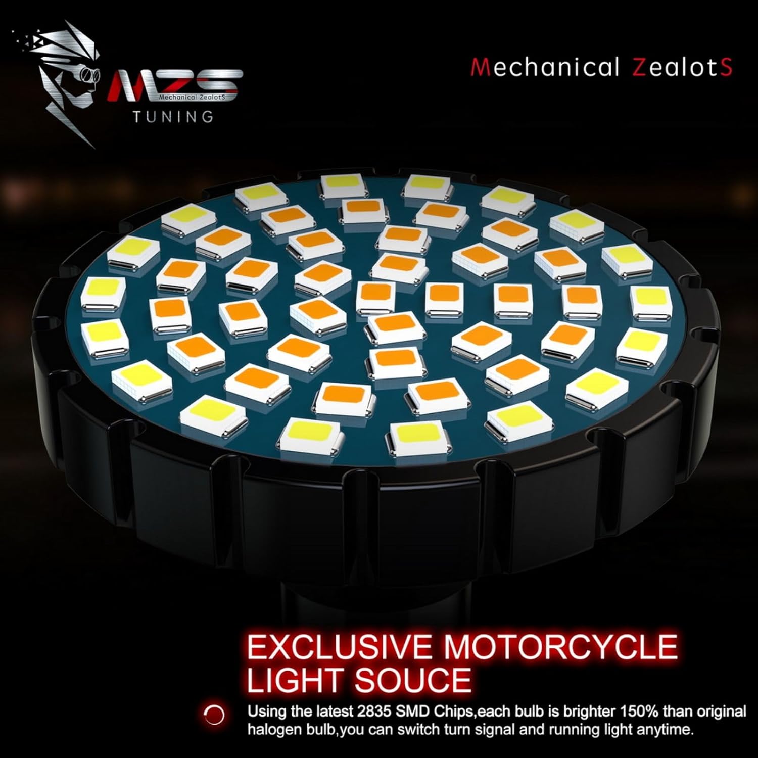 MZS 1157 LED Bulb Motorcycle Turn Signals Running Light Kit, Upgraded LED Beads 2" Bullet Style with Dual Color Front or Rear Compatible For Most Family Motorcycles (21White+27Amber)-Pack of 2