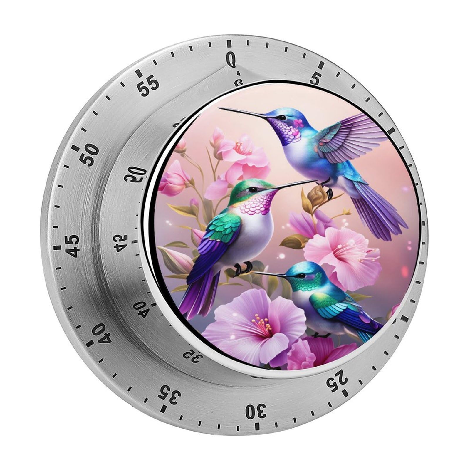 Hummingbird Hibiscus Flowers 60 Minute Wind Up Timer,Visual Mechanical Magnetic Timer with Loud Alarm for Kitchen