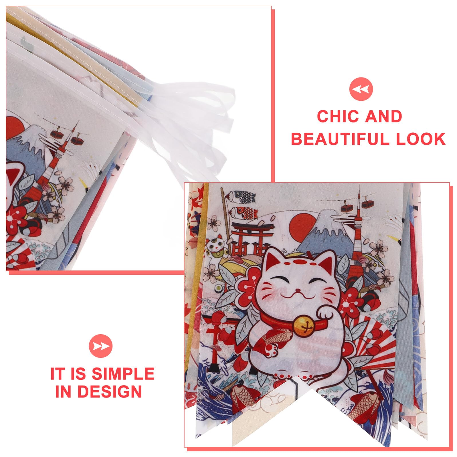 PLAFOPE Japanese Fortune Cat Hanging Banner Lucky Wealth Bunting Flag for Japanese Restaurant Festival Decoration