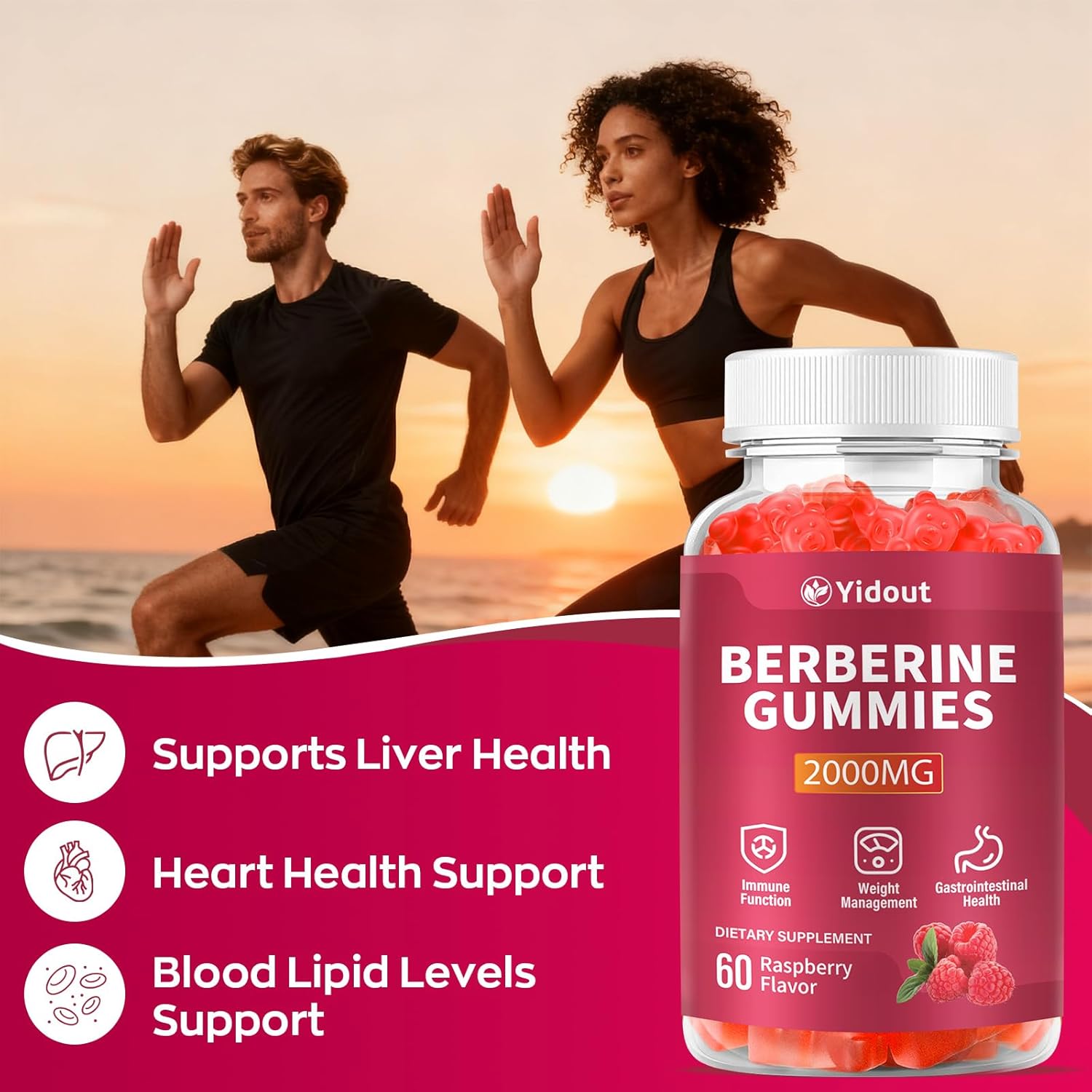 Berberine Gummies 2000mg-Natural High Potency Berberine HCL Supplement - Immune System & Metabolism Support - Vegan, Non-GMO - Delicious Raspberry Flavor (60 Count（Pack of 1）) - Image 4