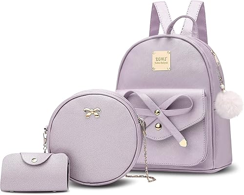 Aogist Mini mochila de cuero de 3 piezas, moda con lazo y cremallera, lindas mochilas de viaje casuales para mujeres y mujeres