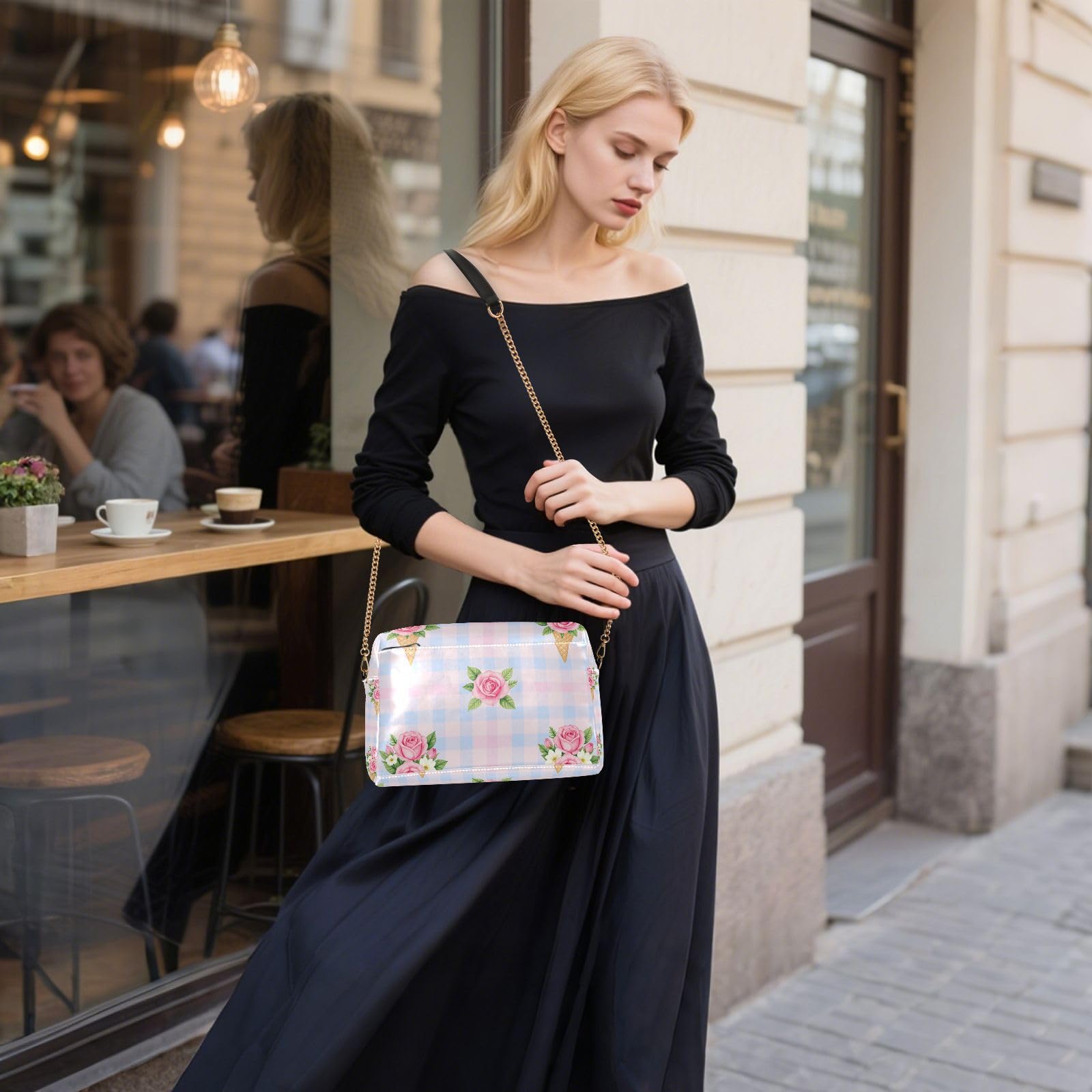 FRODOTGV Damska torebka crossbody na ramię o pojemności 2,5 l | Trwałe etui na karty ze skóry PU i wewnętrzna kieszeń lekka plaża zajęcia na świeżym powietrzu róża w kratkę