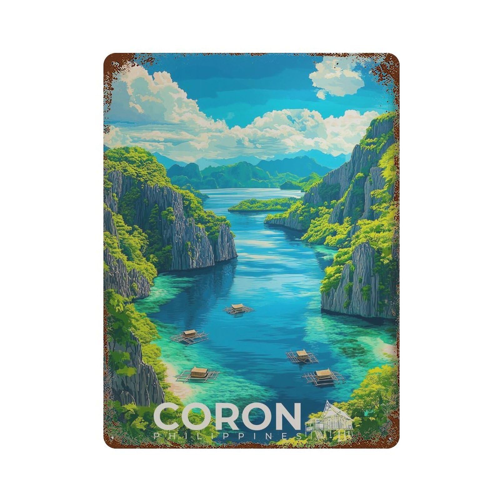 xiaoxiaoshen Coron Philippines Travel Palawan Island Wall Decor Art Metal Tin Poster Modern Home Decor Art Home Bar Shop Decorations Vintage Sign 40x30cm