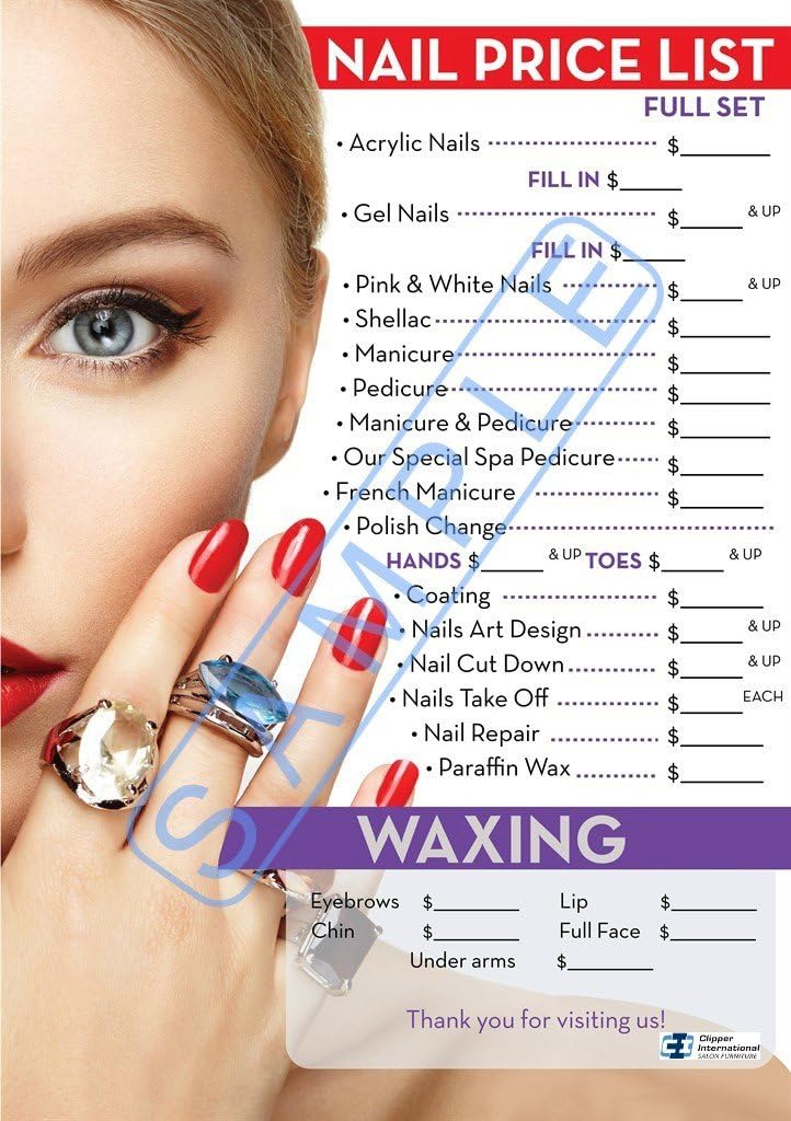 Nail Salon Price List - Nail Salon Poster- Beautiful Poster for Nail Salon, Dimension 27 x 19 Inches Laminated