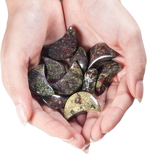 Miniatura 4 de Rockcloud Paquete de 4 cristales en forma de luna, piedras de bolsillo talladas a mano, adornadas para decoración del hogar, piedra de sangre de