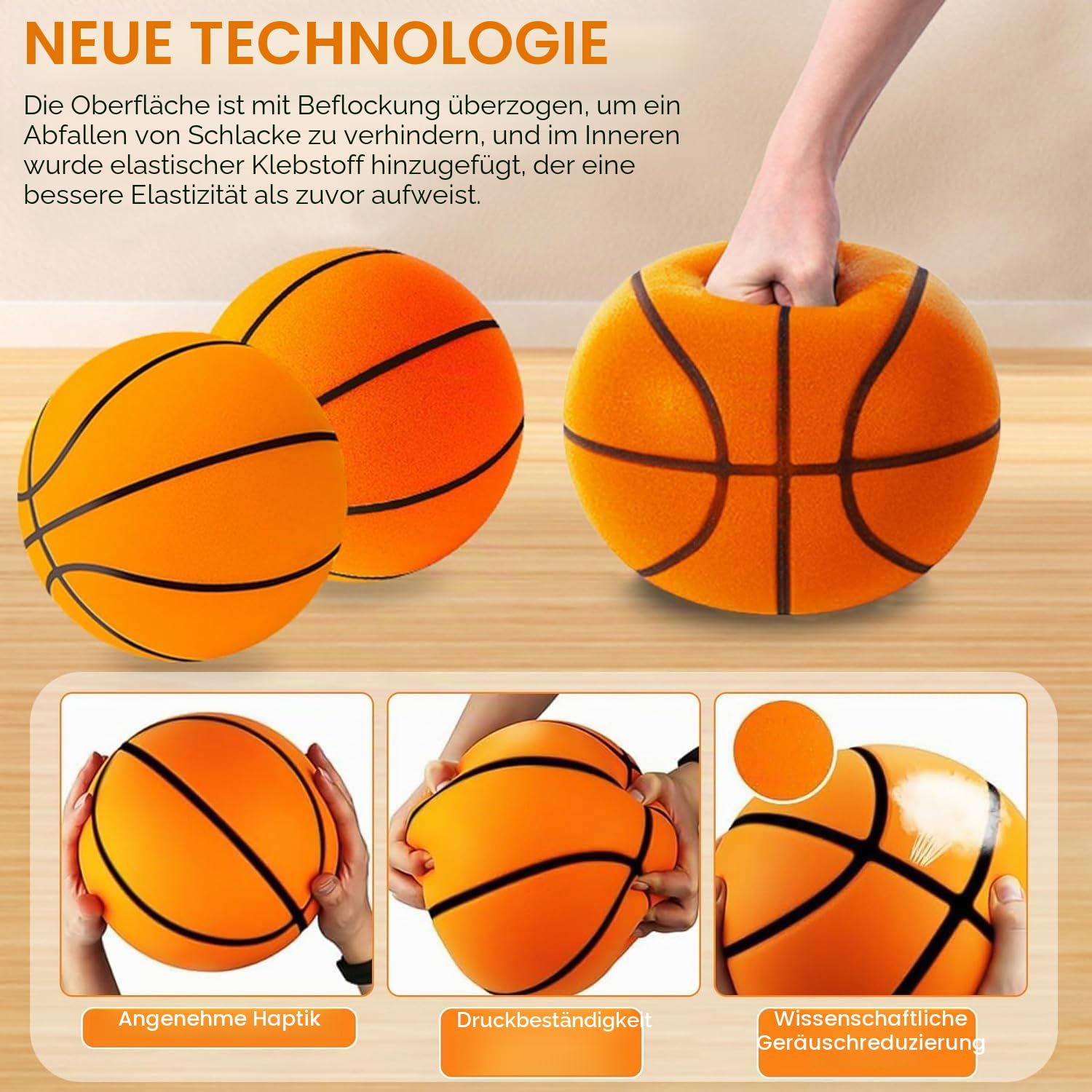 Leiser Basketball, Größe 7, für Indoor-Dribbling, geräuschfrei, 24 cm, für Indoor-Training