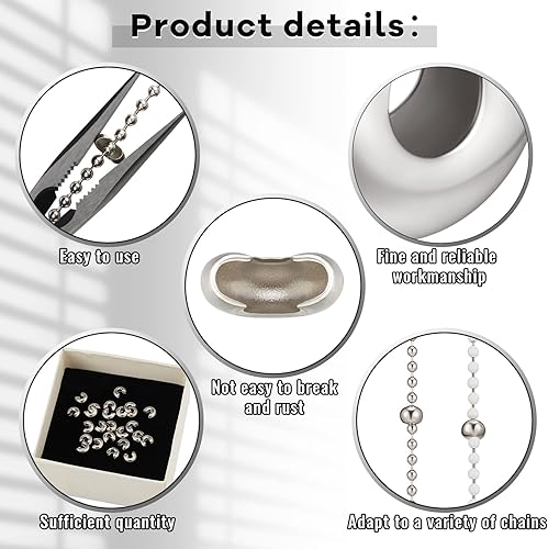 Miniatura 4 de 24 unidades de cuentas grandes de 0.236 pulgadas (0.276 in) para control de ciegas de metal, para cadenas de engarzado de tamaños 6 u 8, color