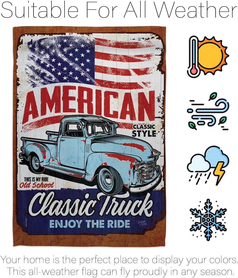 Breeze Decor Classic Truck Garden Flag Interests Vehicle Retro Car Motorcycle Scooter Vintage Hobbies Leisure House Decoration Banner Small Yard Gift Double-Sided, Made in USA