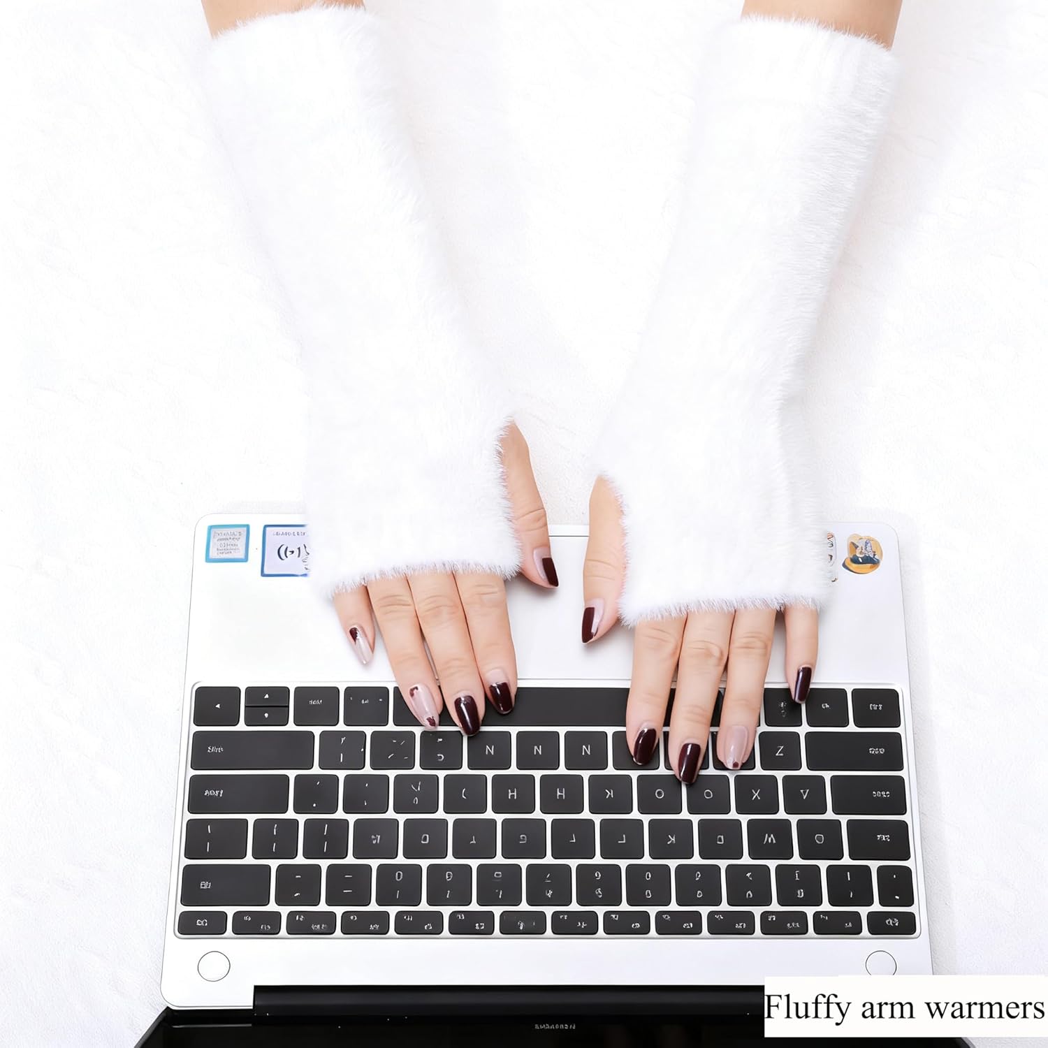 Fur Arm Warmers, White Furry Fingerless Gloves Women, Long Fuzzy Gloves for Wrist for Arm Warmth - Image 5