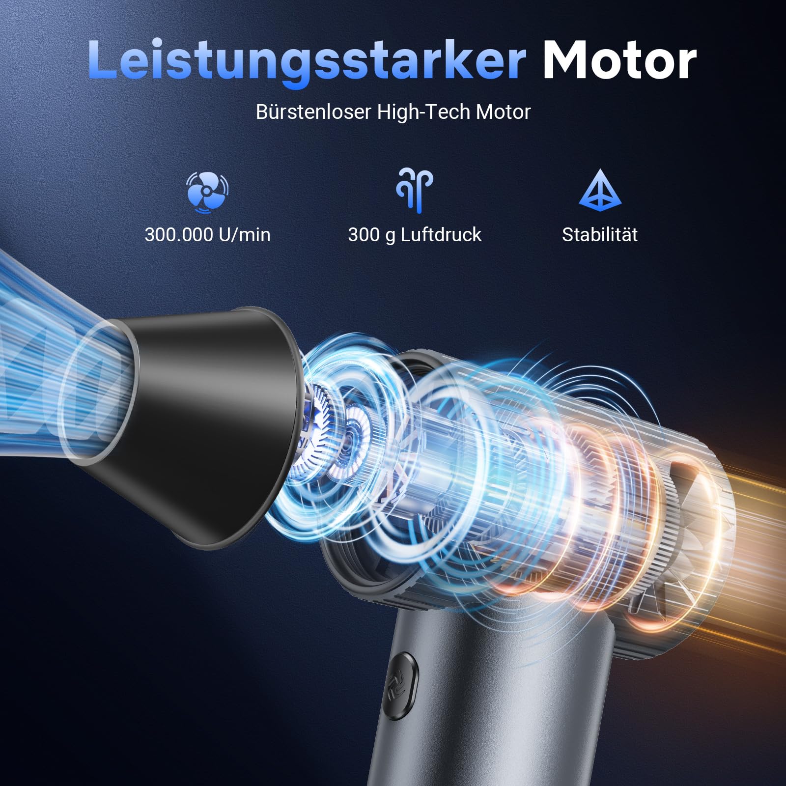 Solareye Druckluft Compressed Air Duster 3-Gang 300000 U/min Elektrische Staubgebläse 7500mAh Akku PC Reinigungsset