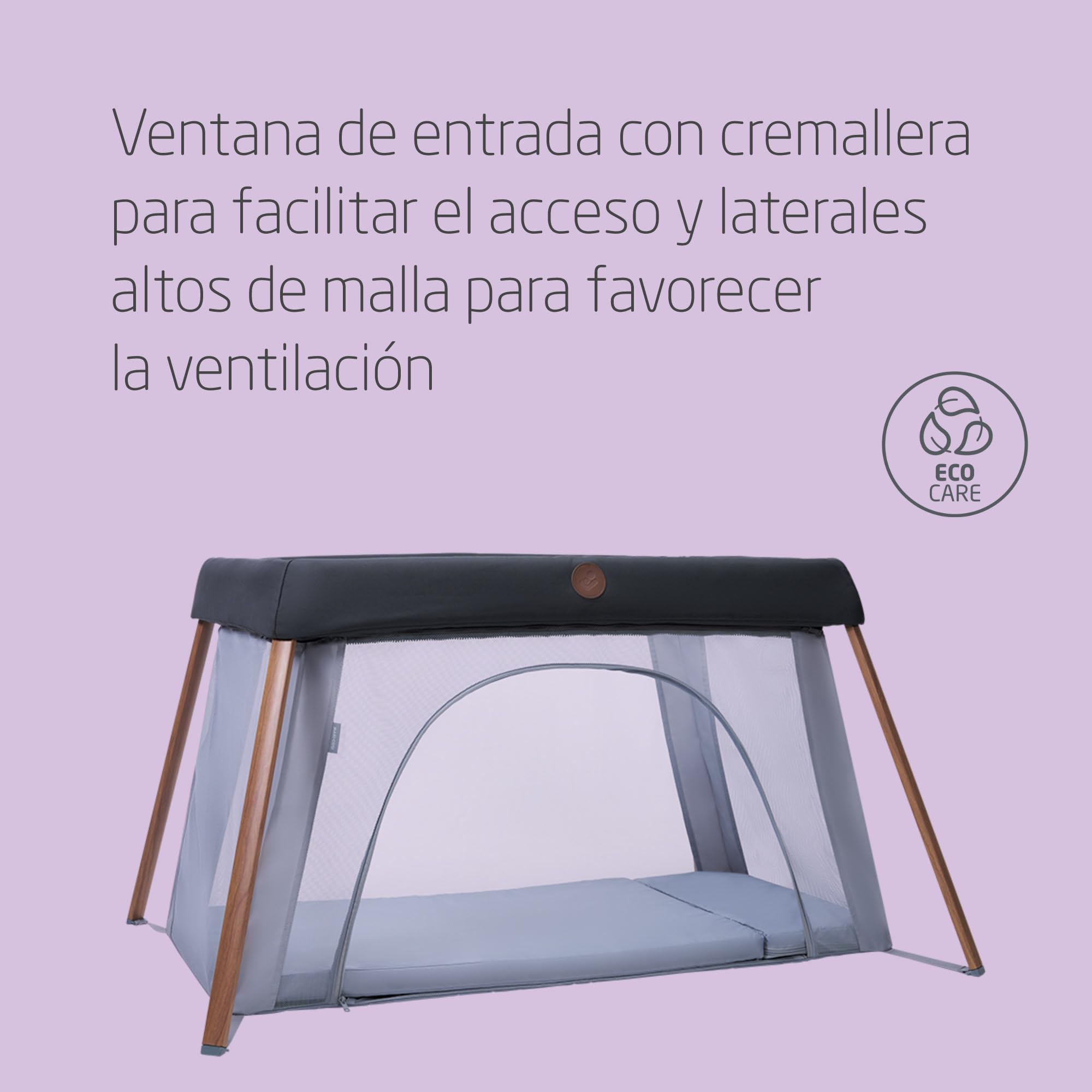 Maxi-Cosi Iris2, 2 en 1 Cuna de Viaje Bebé, de 0 a 3 Años, 0-15 kg, Cuna Bebé, 2 Niveles para Dormir, Ventana Lateral de Entrada, Ligera y Plegable, Colchón Extensible, Eco Care, Essential Graphite