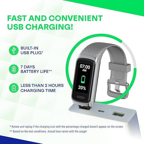 Vista 6 de OCTANDRA Active 2 VeryFit Fitness Tracker Ritmo cardíaco SpO2 Saturación de oxígeno en sangre Monitor de sueño Pantalla de 1.05 pulgadas, contador