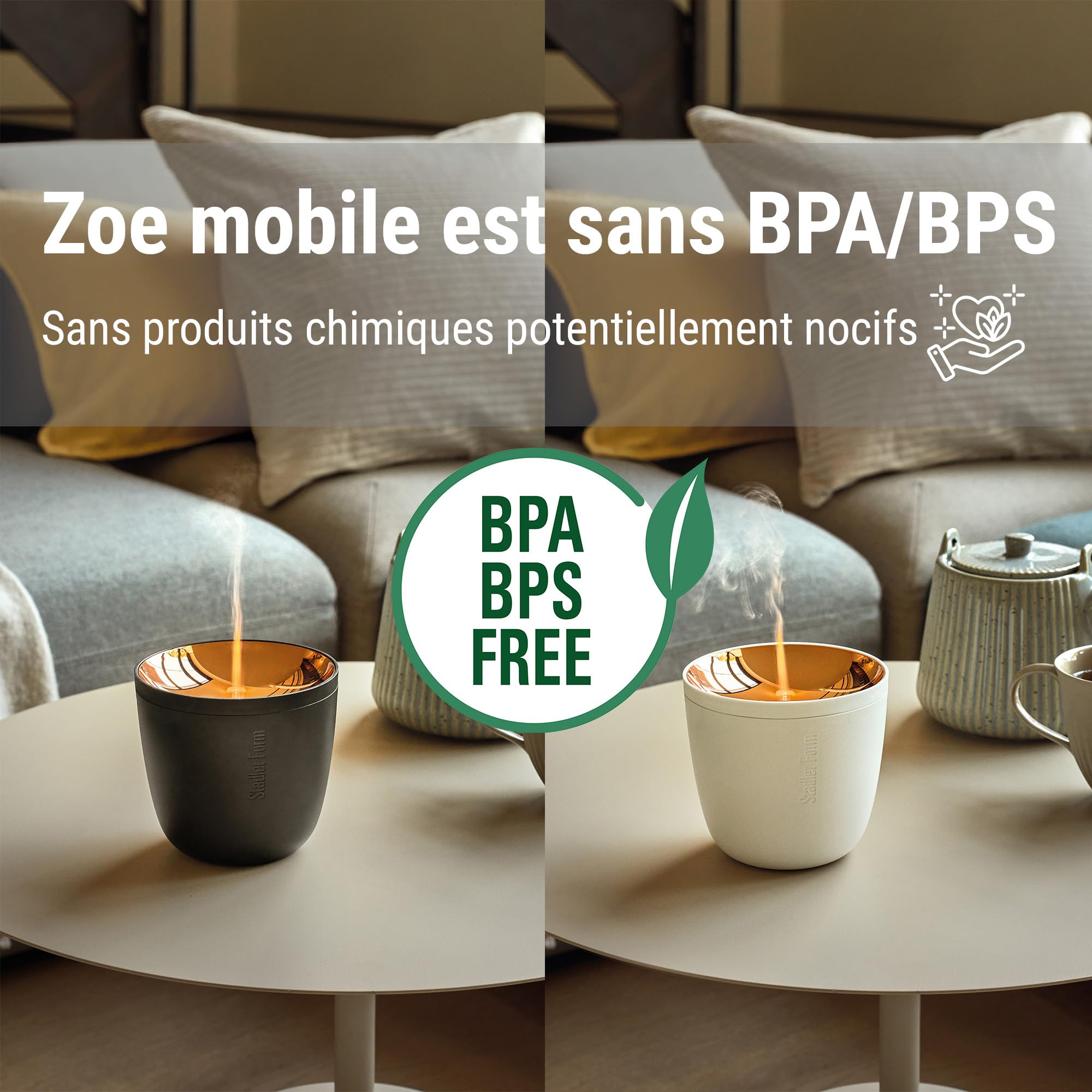 Stadler Form diffuseur d’arômes Zoe Mobile, sans Fil, Effet Flame | Avec batterie rechargeable, jusqu’à 6 h d’autonomie, pour huiles essentielles, diffuseur d’aromathérapie à ultrasons, noir