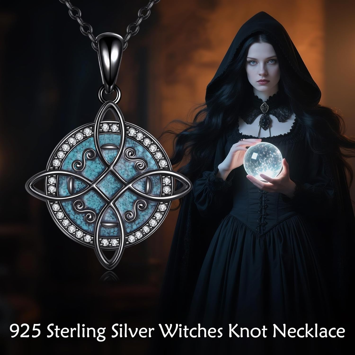 URONE Witches Knot Necklace 925 Sterling Silver Turquoise Witches Pendant Wiccan Jewelry Gifts for Women - Image 6