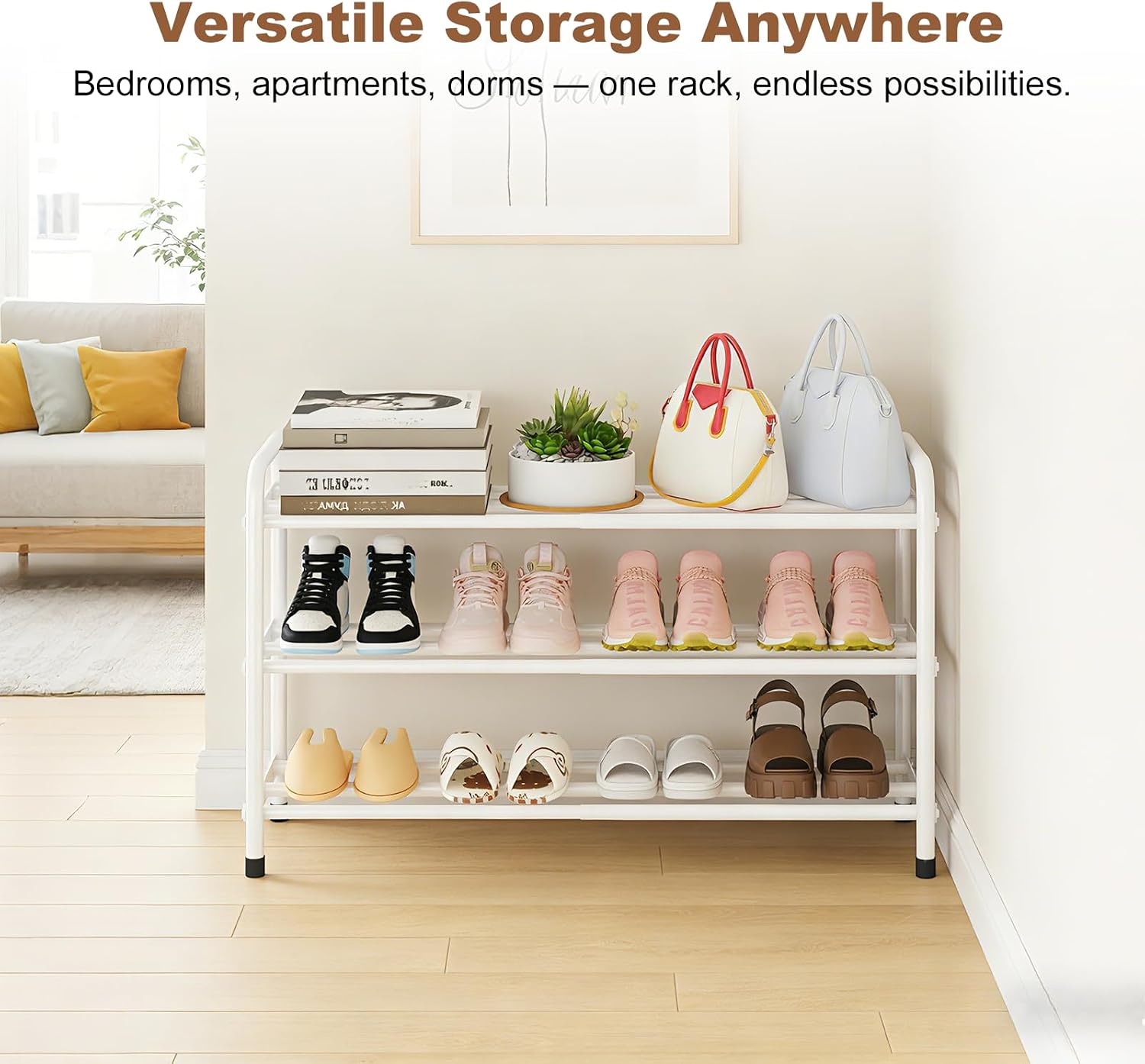Expandable 3-Tier Shoe Rack, Heavy-Duty Metal Organizer for Closet Entryway image 3