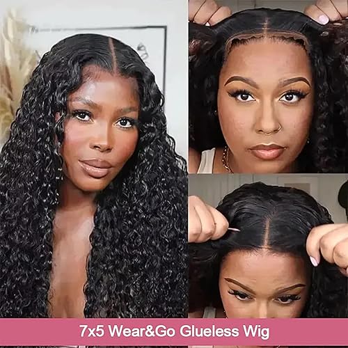 Miniatura 2 de Pelucas de cabello humano ondulado profundo de 26 pulgadas con encaje frontal HD de 7 x 5, pelucas de cabello humano prearrancado sin pegamento,