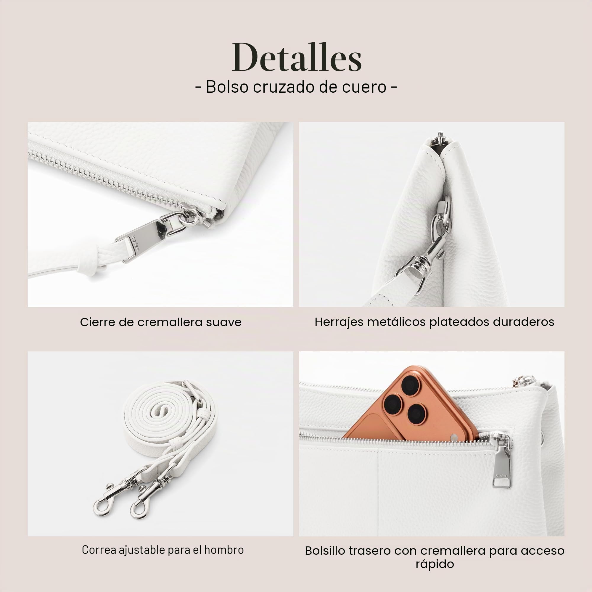 befen Bolso de Mano Pequeño de Piel Auténtica para Mujer, Bolso Bandolera con Bloqueo RFID, Funda para Móvil de Piel con Correa Ajustable, Bolso de Hombro para Mujer con Cremallera, Bolso Cruzado | Pequeños bolsos cruzados de cuero con ranuras para tarjet