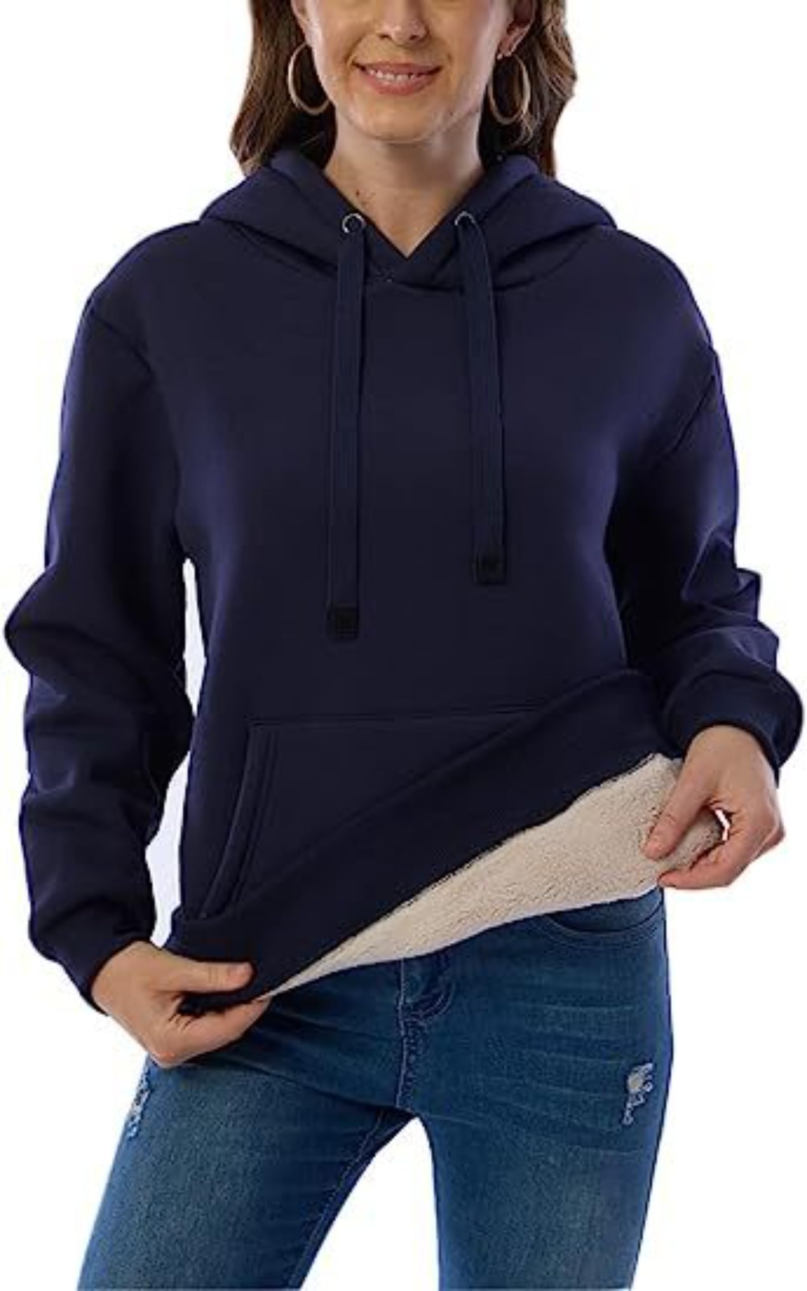 Damska bluza z kapturem z podszewką Sherpa - wygodna, miękka, gruba bluza na co dzień, moda jesienna
