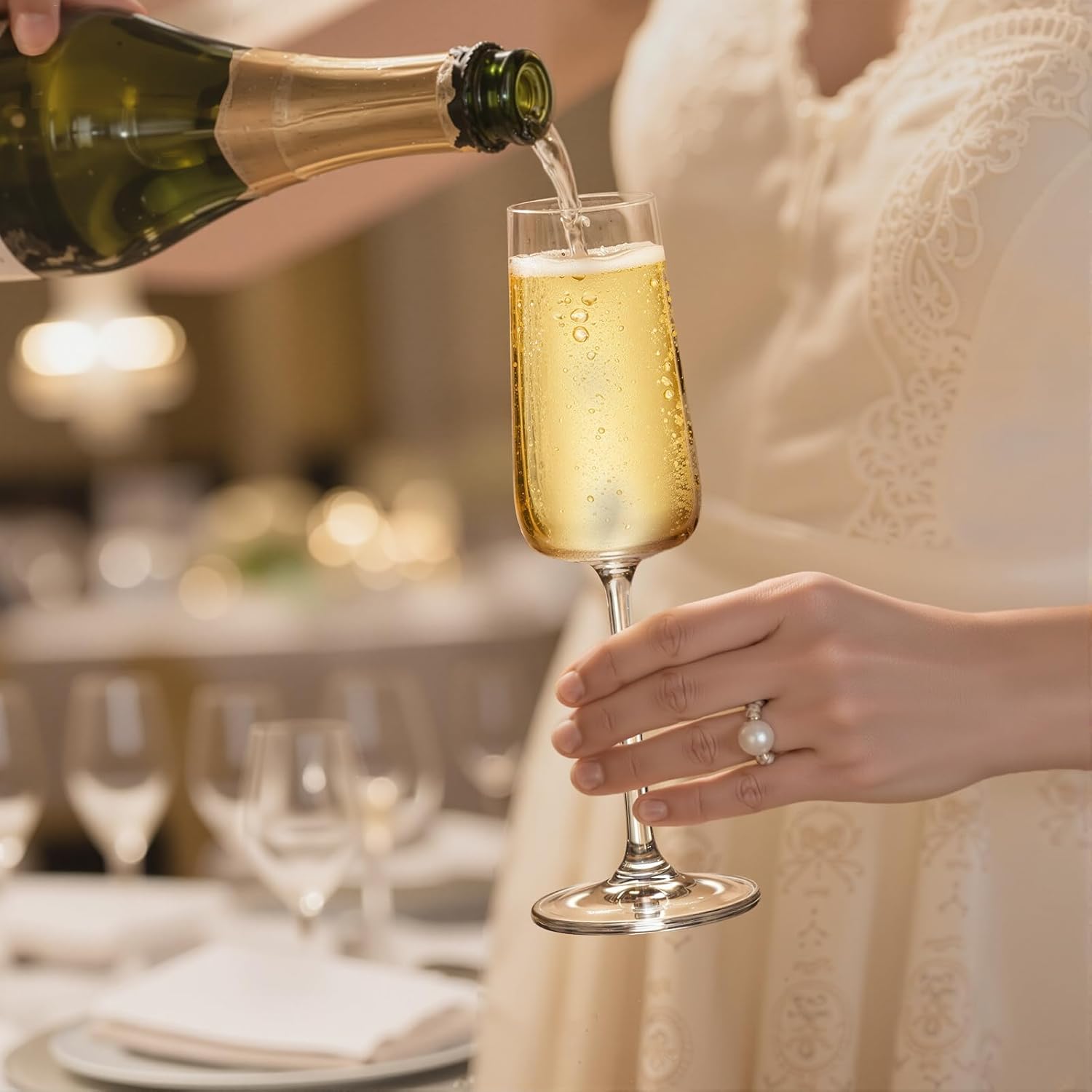 KAMMAK Champagne Flutes, 7.4oz Crystal Champagne Glasses Set of 2, Wine Glassware with Long Stem, Elegant Glasses Gift Ideal for Wedding, Party, Birthday, Anniversaries, Christmas - Image 4