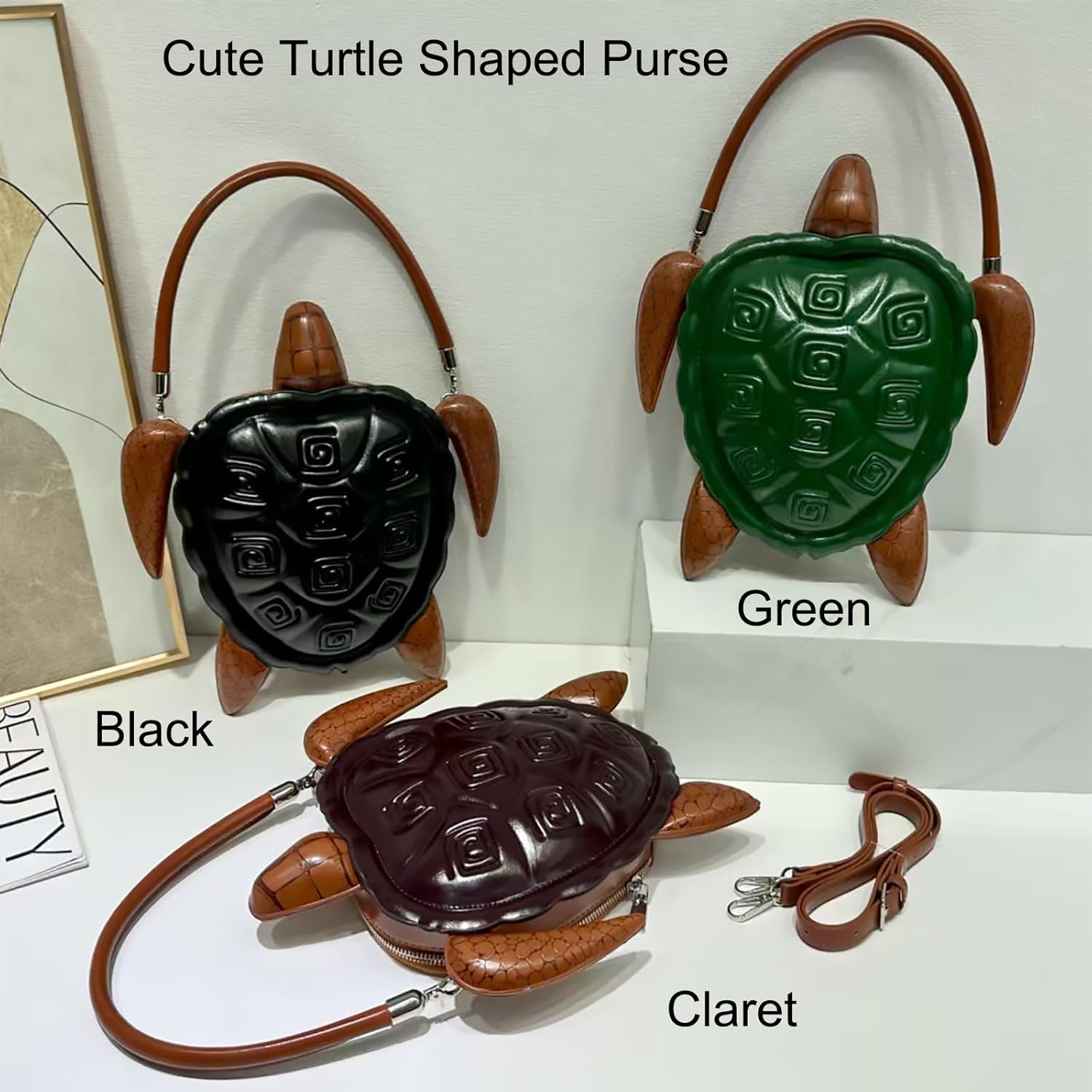 Men and Women PU Leather Unique Novelty Turtle Shaped Crossbody Shoulder Bag Handbag Purse - Image 7