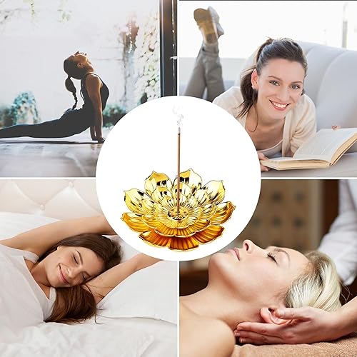 Miniatura 6 de sansheng Paquete de 2 soportes para incienso de loto 3-13 pulgadas soportes para varillas de incienso marrón dorado