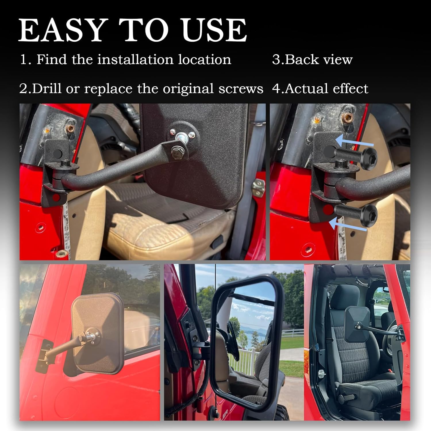 Compatible with Jeep Mirrors Doors Off - 2PCS Car Side Mirror with Adjustable Design for Wider Vision - Car Accessories Car Side View Mirror Compatible with Jeep Wrangler TJ JKU JK