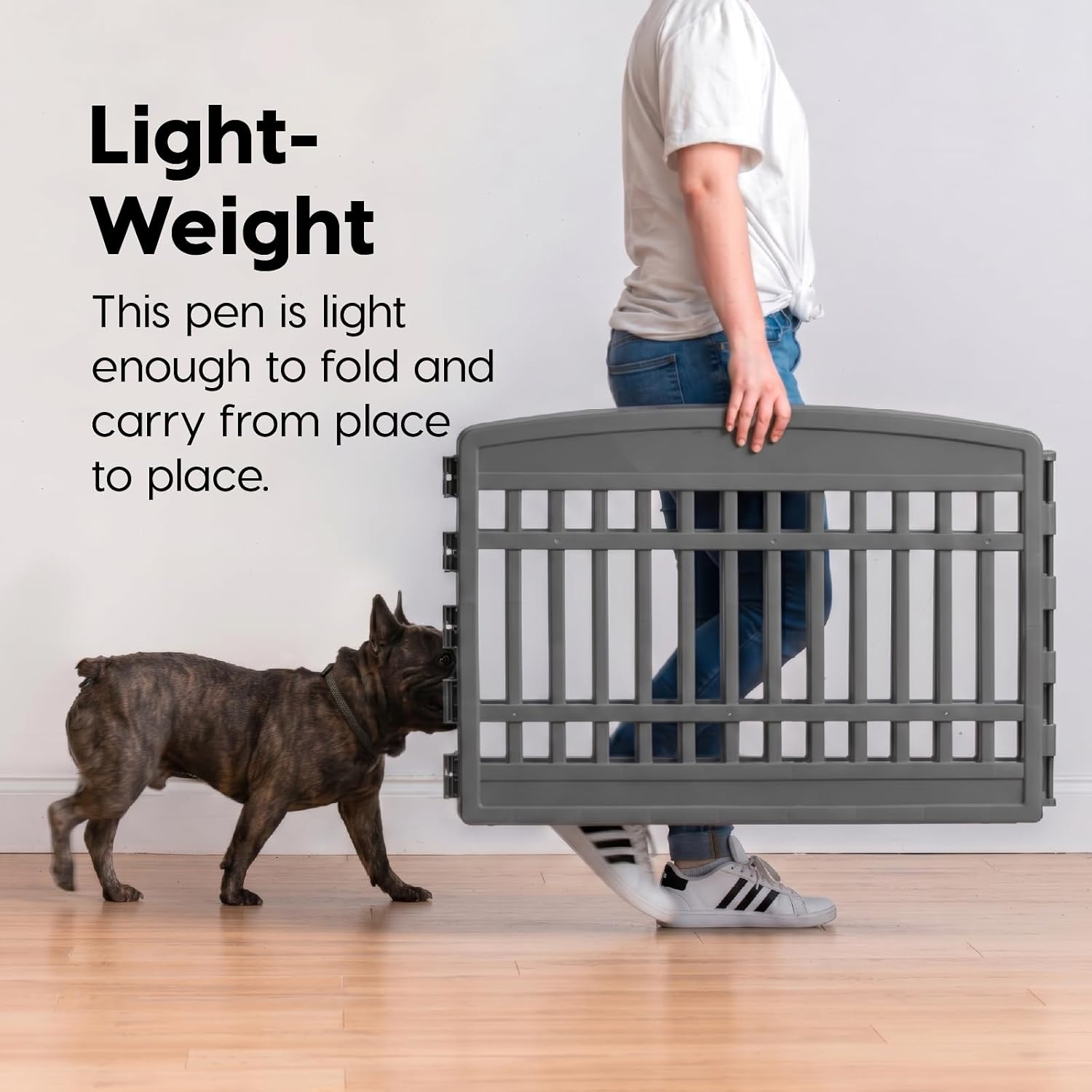 IRIS USA 24" Dog Playpen 4-Panel Pet Exercise Pen with Door Gate 35 x 35 x 24 Puppy Play Pen Indoor Outdoor Plastic Foldable Portable Pet Fence for Small Medium Dogs Puppies Multiple Pets Gray