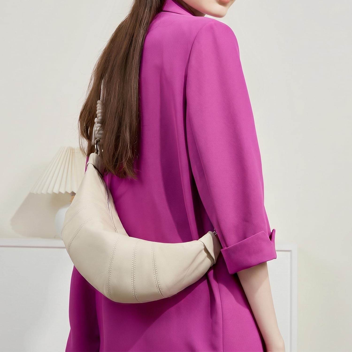 PDSSUNNY Damen Croissant Tasche aus Vollnarbenleder Echtleder, Nischen-Design Lässige Halbmond Hobo Bag, Minimalistische Elegante Schultertasche