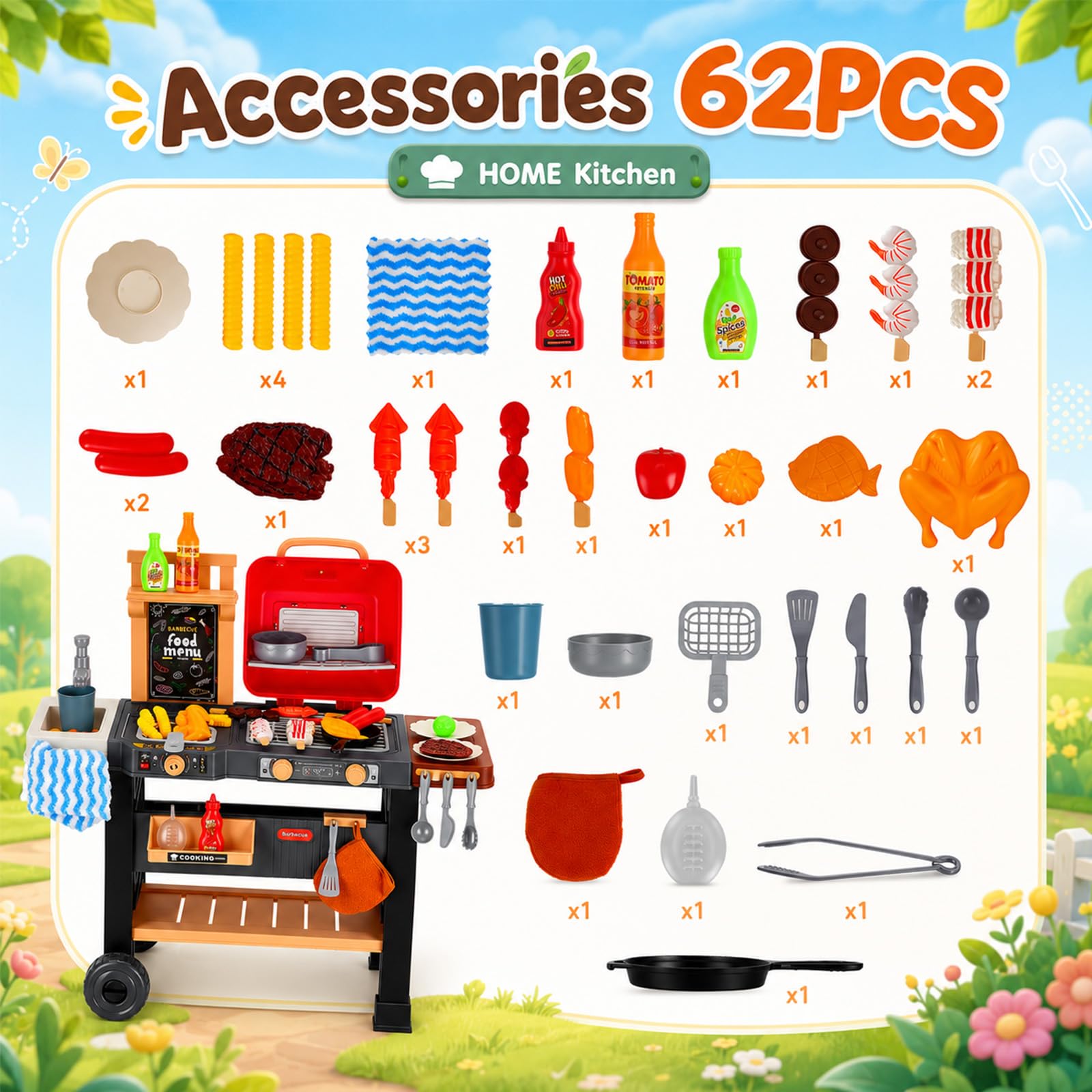 Barbecue Jouet Enfants, Ensemble de Jouets de Cuisine d'extérieur