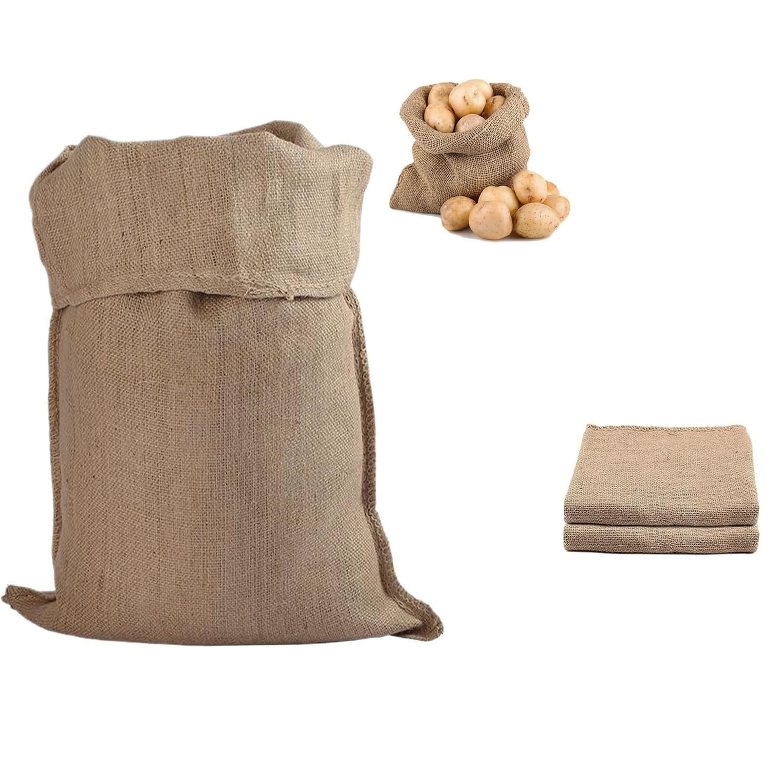 Large Hessian Potato Sack, 2PCS 40x60cm Jute Burlap Storage Bag, Reusable Breathable Sack for Storing Vegetables, Fruit, Sand, Heavy-Duty Open Top Sack