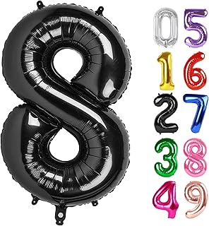 Black Number 8 Balloon 40 Inch, 8th Birthday Party Decorations for Children, Giant 8 Foil Balloon for Party Supplies