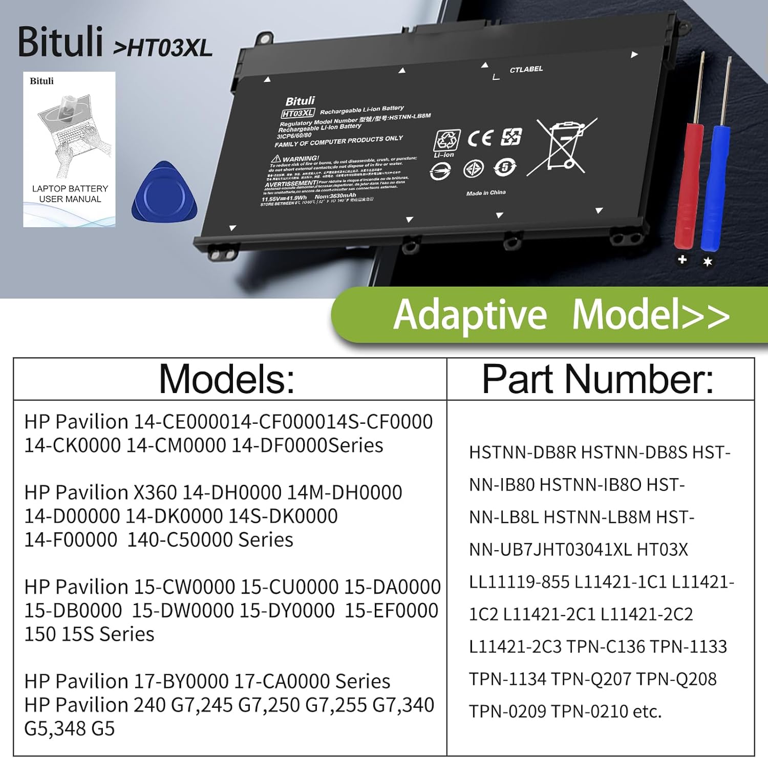 Battery HT03XL Per HP Pavilion L11421-2C2 L11119-855 14-CE 14-CF - Foto 4