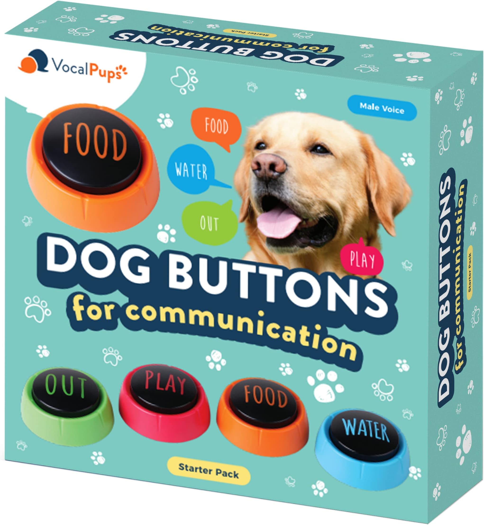 VocalPups Dog Buttons for Communication Starter Pack - Male Voice, Dog Talking Button Set, Talking Buttons for Dogs, Dog Buttons Speech Training Set | Dog Communication Buttons | Pre-Recorded Words