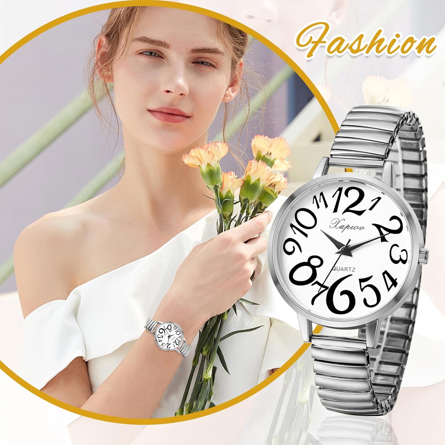 OIDEA Women's Elastic Strap Watch: Large Face Big Number Easy Reader Watch Analog Quartz Watch Waterproof Casual Business Dress Ladies Wristwatch - Image 8