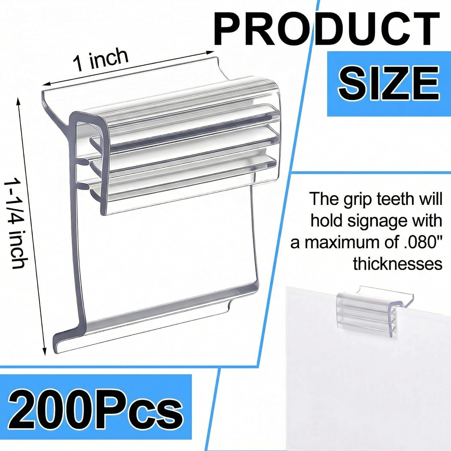 Fulmoon 200 Pcs Retail Shelf Tag Sign Holder, Gripper Clip on Shelf Talker, Price Labels Display Clips for Retail Shop (1-1/4 Inch High by 1 Incn Wide)