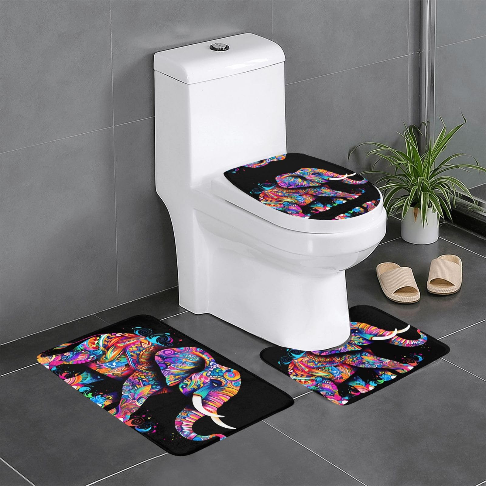 Tapis de bain éléphant (lot de 3) 61x40 cm antidérapant pour WC et lavabo