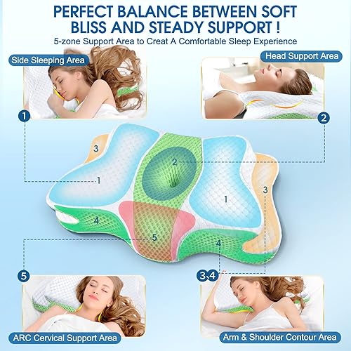 Miniatura 88 de Almohadas de espuma viscoelástica, almohada cervical para aliviar el dolor de cuello y hombros, almohada ergonómica de contorno de cama, suave