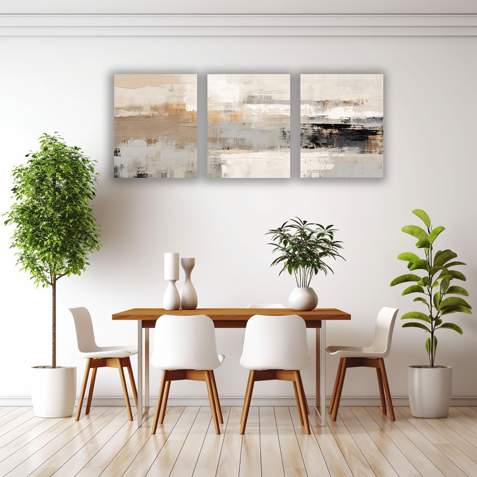 AMXBZC 3-teiliges Set Abstrakt Bild auf Leinwand Retro-minimalistisches Muster Schlafzimmer Bilder Wandbild Wohnzimmer Kunstdruck Wanddeko - Kunst Modern Büro(Beige)-40x60cmx3 Gerahmt