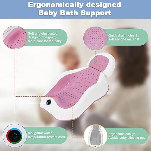 Miniatura 5 de Soporte de baño para bebé, ideal para bebés de menos de 6 meses de edad, con termómetro ajustable para bañera para recién nacidos, bañeras para