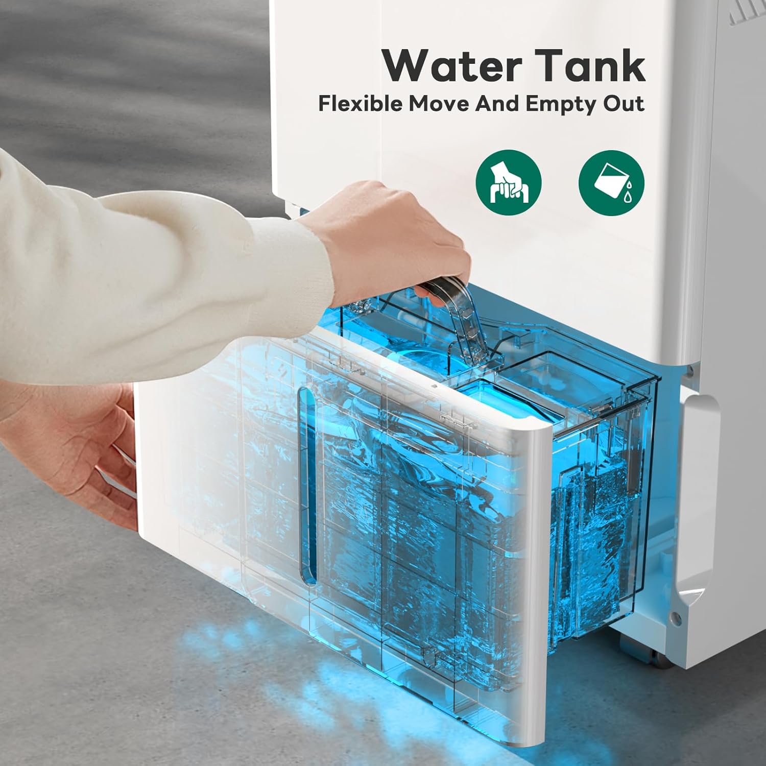 Hand removing water tank from ZAFRO Dehumidifier