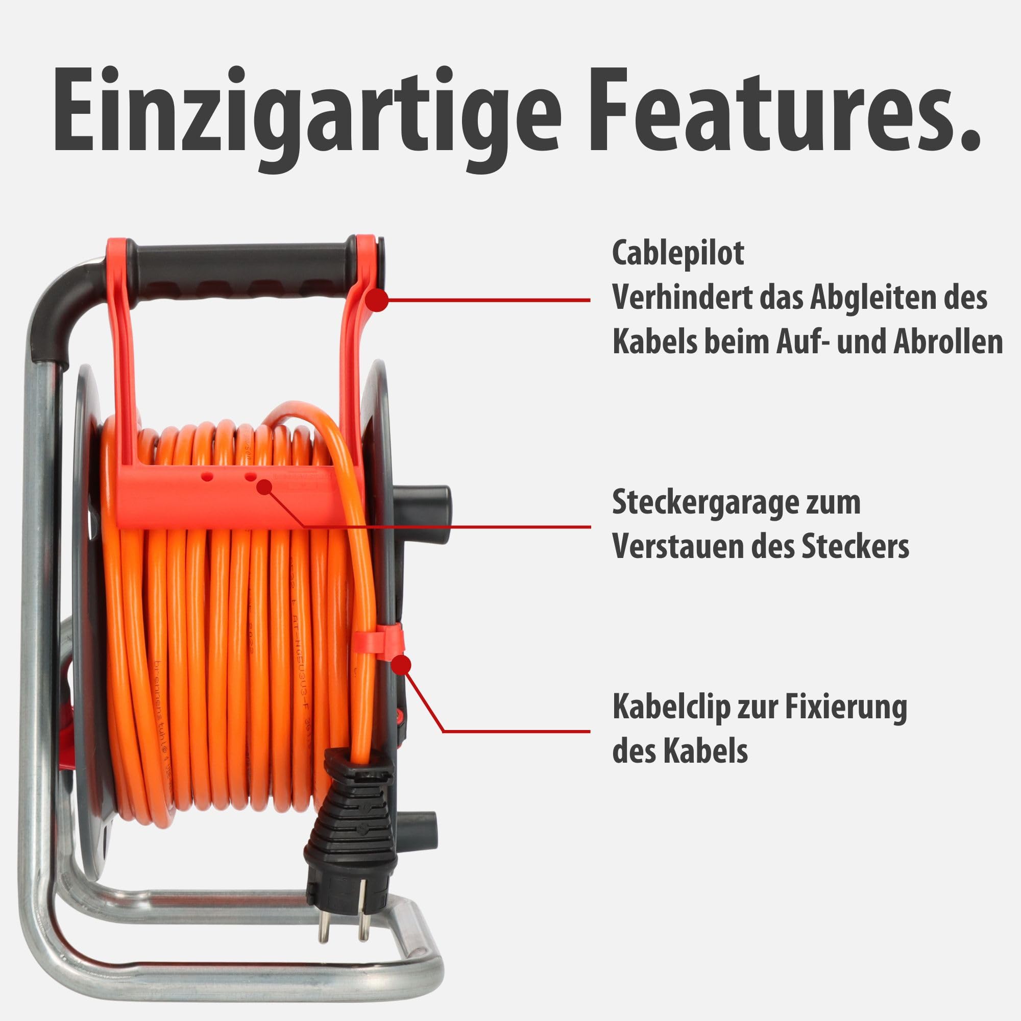 Brennenstuhl Garant V2 IP44 Kabeltrommel 40m Outdoor (Made in Germany, 3 Schutzkontakt-Steckdosen, Überhitzungsschutz, kurzfristiger Einsatz im Außenbereich)