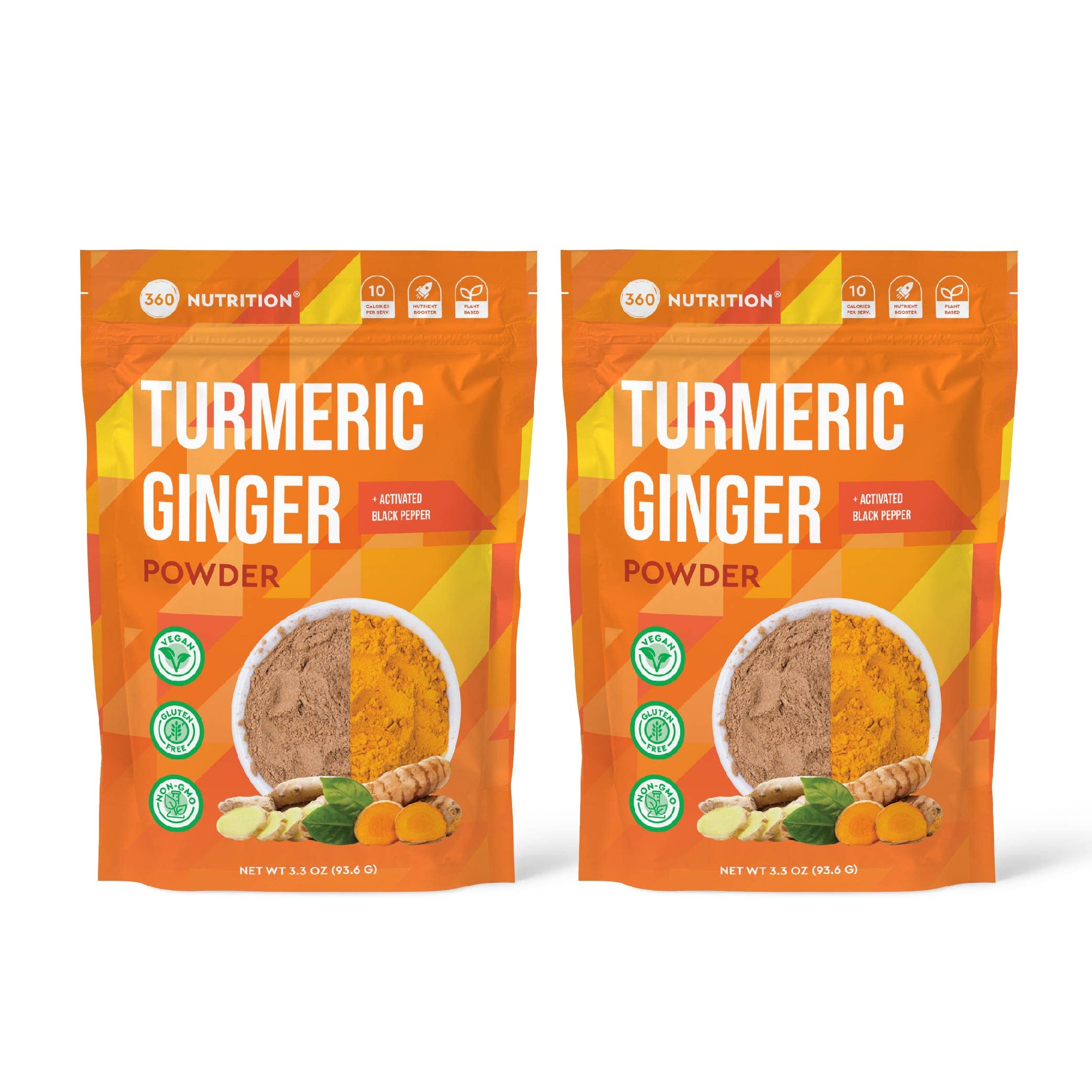 360 Nutrition Turmeric Supplement with Ginger Root Powder, Vegan Turmeric Curcumin with Black Pepper for Joint Support, Gut Health & Digestion, Keto Friendly, Caffeine Free, 2 Pack of 3.3 oz