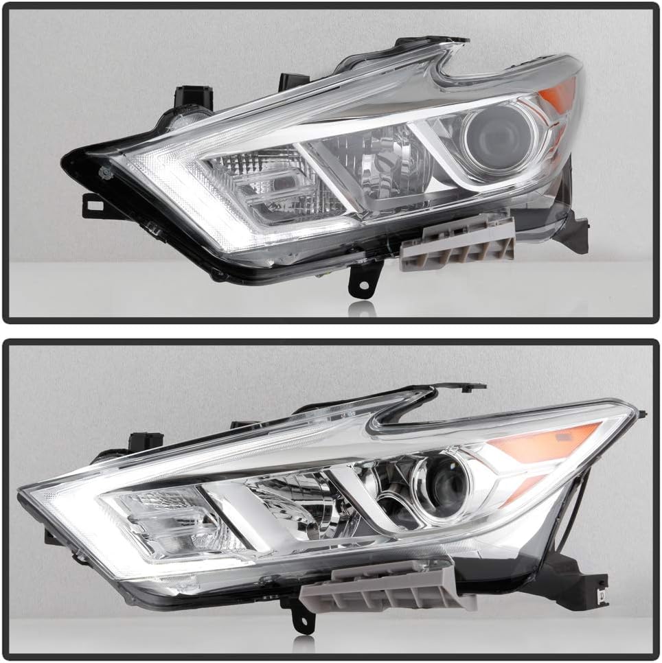 ACANII - For 2016-2018 Nissan Maxima S|SL|SV Chrome Housing LED DRL Projector Headlights Headlamps Assembly Left+Right