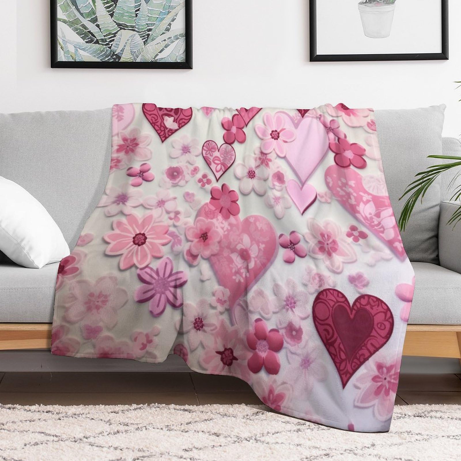 Amazon.com: White and Pink Heart Blanket Love Heart Fleece