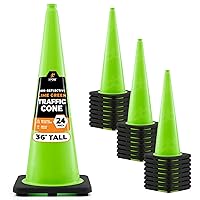 Vista 32 de Xpose Safety Cono de tráfico verde lima de 28 pulgadas, paquete de 4, cono de seguridad de PVC de alta calidad para estacionamiento, precaución