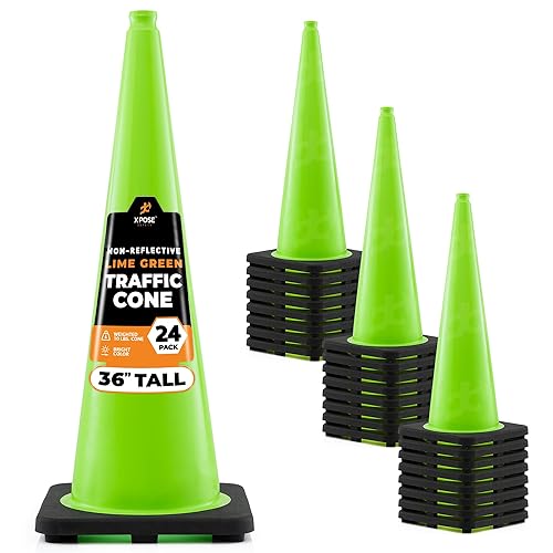 Miniatura 32 de Xpose Safety Cono de tráfico verde lima de 28 pulgadas, paquete de 4, cono de seguridad de PVC de alta calidad para estacionamiento, precaución