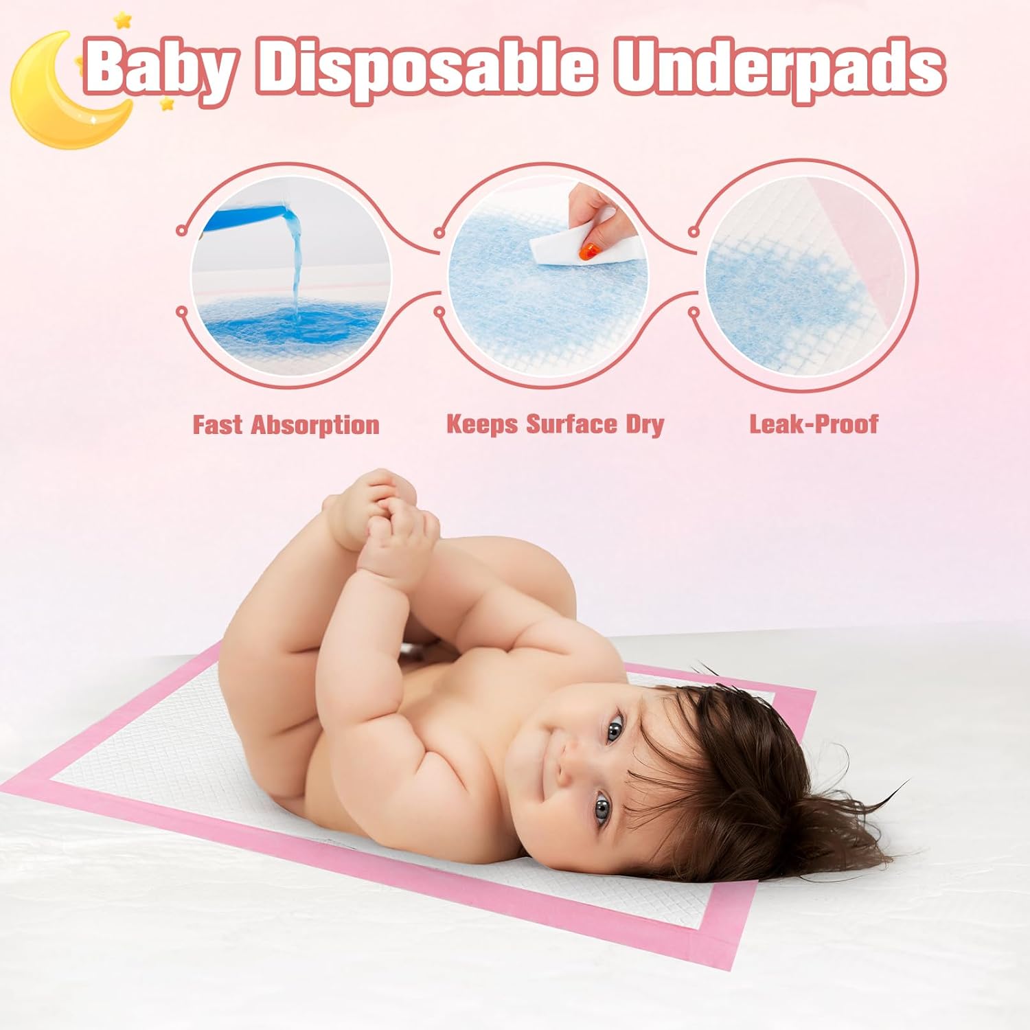 100 Pack Disposable Changing Pads for Baby,13x17In Baby Disposable Underpads,Waterproof Diaper Changing Pad,Ultra Absorbent,Breathable Leakproof Underpads Bed Table Protector Mat