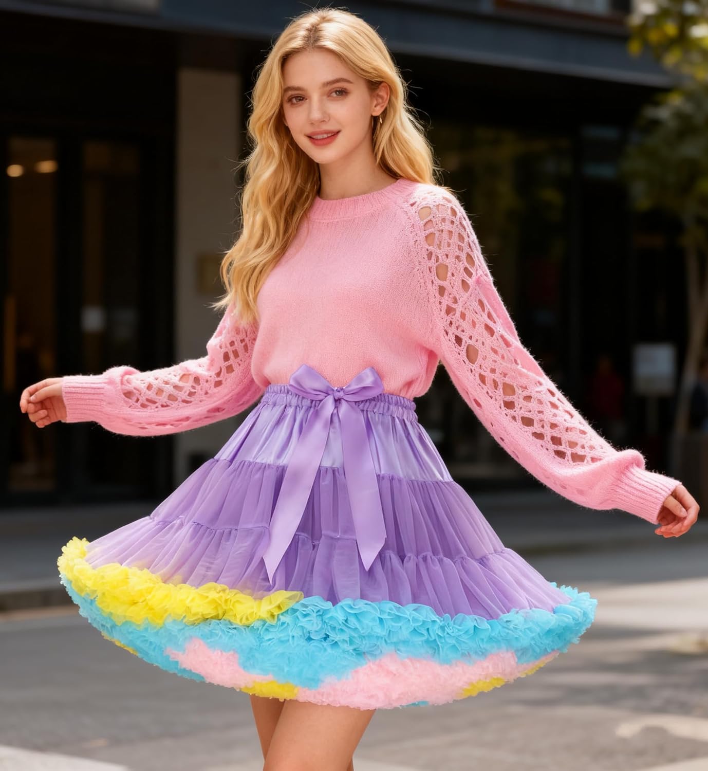 Honeystore Women's 3-Layered Tutu Dance Petticoat Pleated Mini Skirt, 16" Length - Image 3